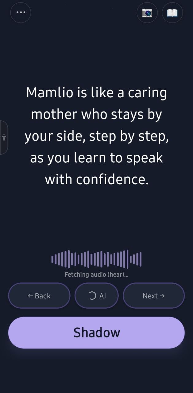 Mamlio lesson screen with AI audio loading before pronunciation practice