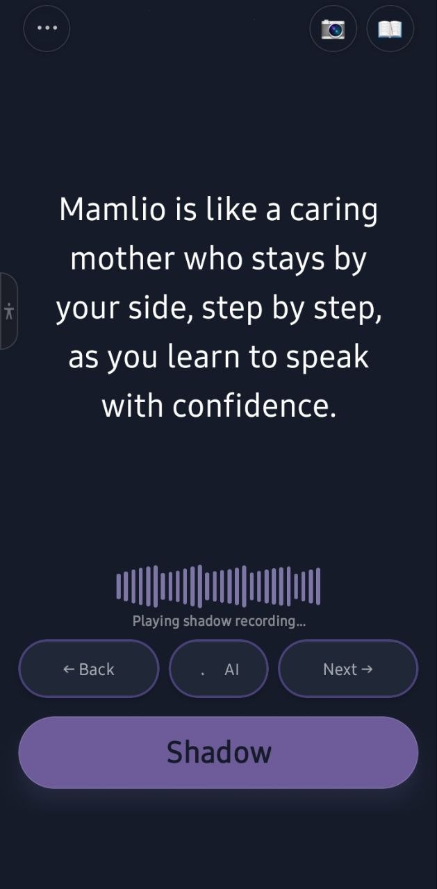 Mamlio screen playing back a learner recording for pronunciation practice through playback